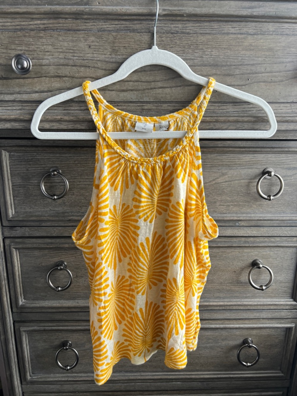 Boho/Festival Sunshine Yellow Palm Leaf Front Tank Top Size L